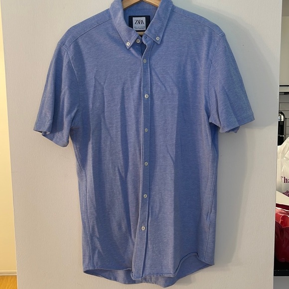 Men’s Zara Blue Short Sleeve Button Down Size L - Picture 1 of 4